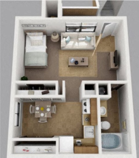 Floor plan for studio, 1 bath, 490 sqft